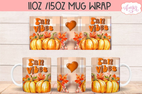Fall vibes mug wrap PNG for sublimation | 11oz 15oz fall mug Sublimation Amorclipart 