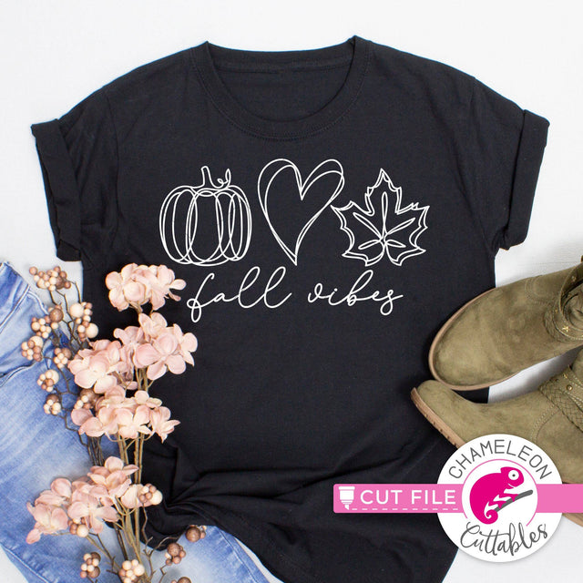 Fall Vibes Pumpkin Heart Leaf sketch line art svg png dxf SVG Chameleon Cuttables 