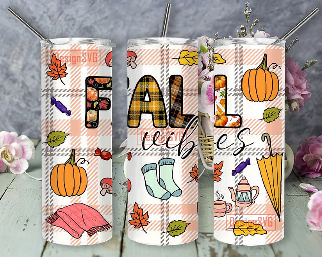 Fall Vibes Sublimation Design PNG, 20 oz Skinny Tumbler DIGITAL, Autumn Design, Fall Tumbler, Cute Funny Design Sublimation DesignSVG 