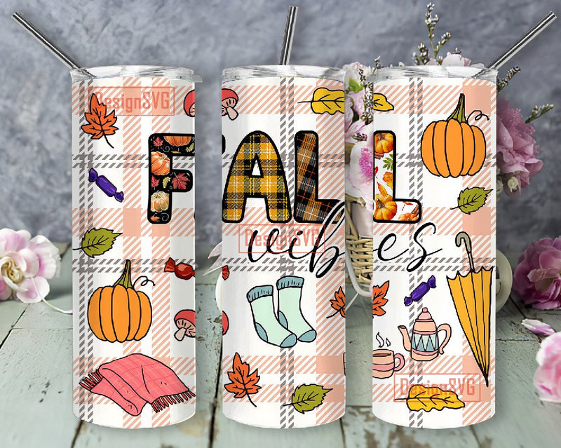 Fall Vibes Sublimation Design PNG, 20 oz Skinny Tumbler DIGITAL, Autumn ...
