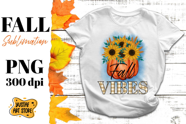Fall Vibes sublimation. Sunflower bouquet on Pumpkin Sublimation Yustaf Art Store 