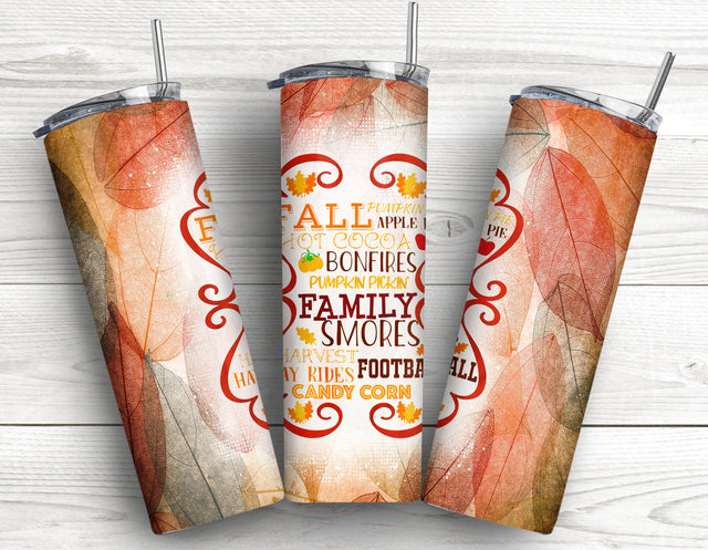 Fall Vibes Tumbler PNG, Autumn Tumbler Sublimation Design, Falling Leaves 20oz Skinny Tumbler Design PNG, Autumn Vibes, Thanksgiving Sublimation CaldwellArt 