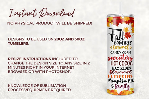 Fall Vibes Tumbler PNG, Autumn Tumbler Sublimation Design, Falling Leaves 20oz Skinny Tumbler Design PNG, Autumn Vibes, Thanksgiving Sublimation TumblersByPhill 