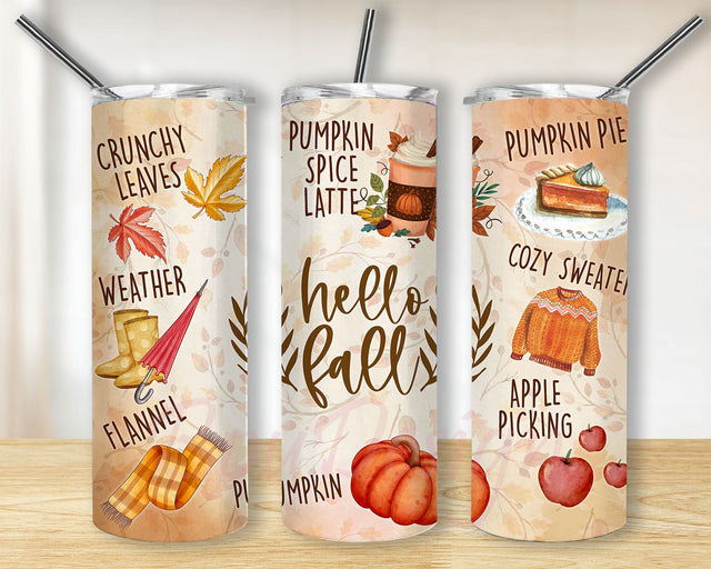 Fall Vibes Tumbler PNG, Fall Autumn Tumbler PNG, Hello Fall 20oz Skinny Tumbler Design PNG, Autumn Vibes, Thanksgiving Tumbler Sublimation BouDesign 
