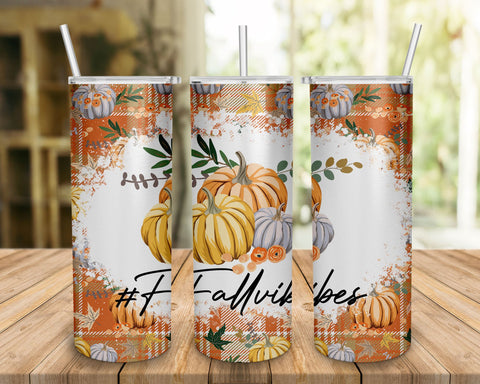 Fall Vibes Tumbler PNG, Fall Tumbler Sublimation, Fall Vibes 20oz Skinny Tumbler PNG, Thanksgiving Tumbler PNG SVG BOO-design 