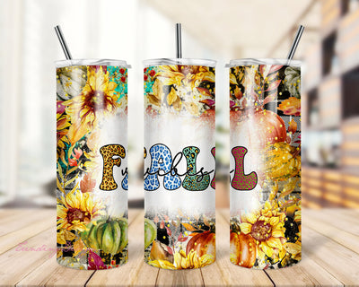 Fall Vibes Tumbler Wrap, Glitter Sunflower Sublimation Design, 20 oz Skinny Tumbler, Hello Fall Tumbler PNG, Autumn Vibes Sublimation TrendingDesign 