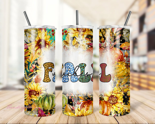 Fall Vibes Tumbler Wrap, Glitter Sunflower Sublimation Design, 20 oz Skinny Tumbler, Hello Fall Tumbler PNG, Autumn Vibes Sublimation TrendingDesign 
