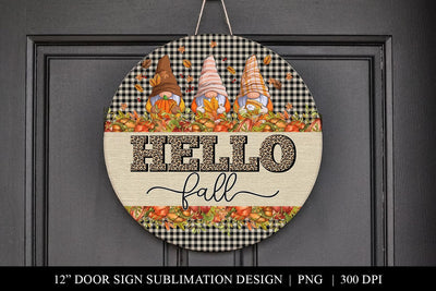 Fall Welcome Door Sign - Cute Gnomes & Leopard Sublimation BijouBay 