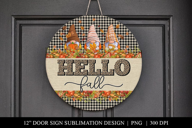 Fall Welcome Door Sign - Cute Gnomes & Leopard Sublimation BijouBay 
