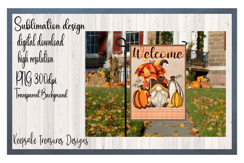 Fall, Welcome Garden Flag Template, Gnome Sublimation Design Sublimation Keepsake Treasures Designs LLC. 