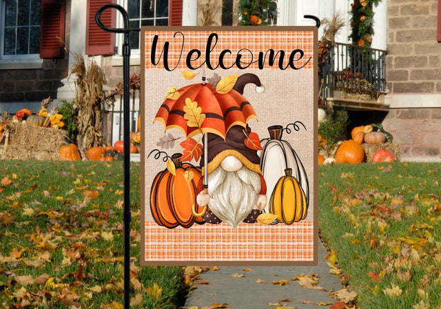 Fall, Welcome Garden Flag Template, Gnome Sublimation Design Sublimation Keepsake Treasures Designs LLC. 