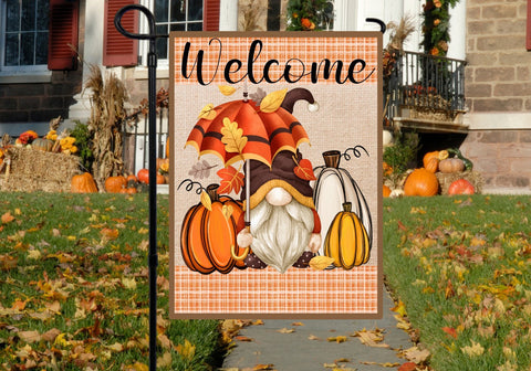 Fall, Welcome Garden Flag Template, Gnome Sublimation Design Sublimation Keepsake Treasures Designs LLC. 