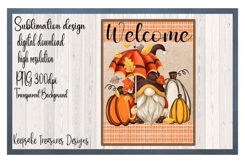 Fall, Welcome Garden Flag Template, Gnome Sublimation Design Sublimation Keepsake Treasures Designs LLC. 
