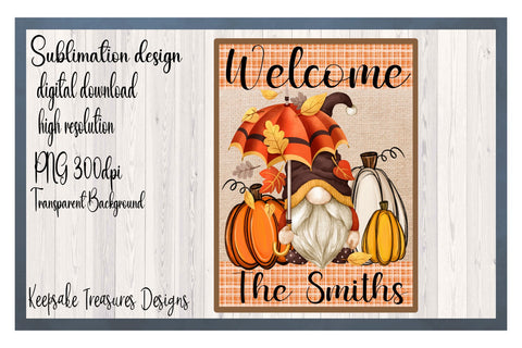 Fall, Welcome Garden Flag Template, Gnome Sublimation Design Sublimation Keepsake Treasures Designs LLC. 