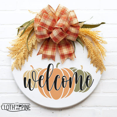 Fall Welcome Sign with Pumpkins SVG Cloth and Pine Designs 