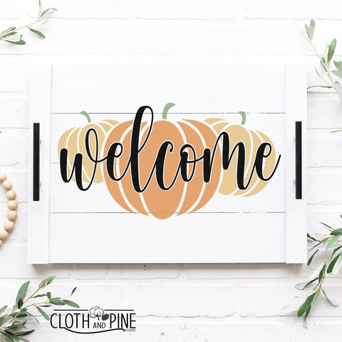 Fall Welcome Sign with Pumpkins SVG Cloth and Pine Designs 