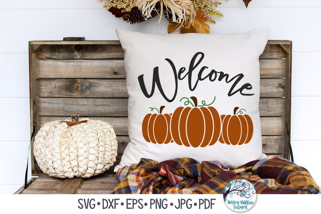 Fall Welcome Sign with Pumpkins SVG SVG Wispy Willow Designs 