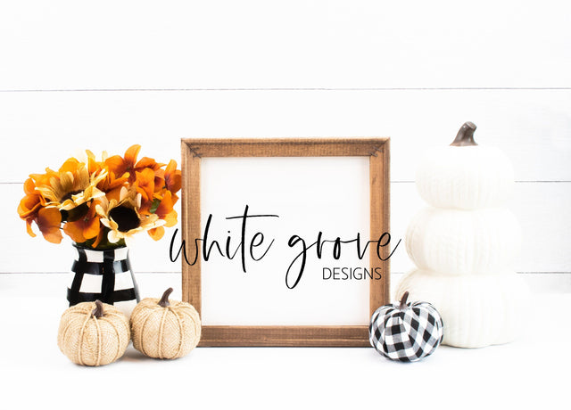 Fall Wood Sign Mockup 10x10 | Farmhouse Fall Reverse Canvas Sign Mock Up Mock Up Photo White Grove Designs 