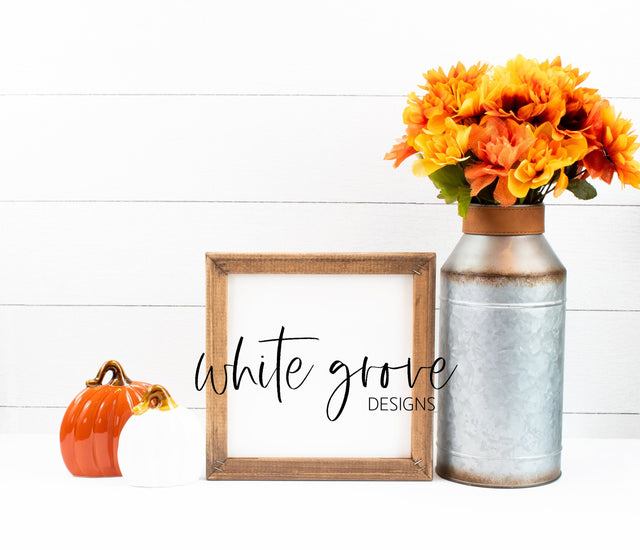 Fall Wood Sign Mockup 10x10 | Farmhouse Fall Reverse Canvas Sign Mock Up Mock Up Photo White Grove Designs 