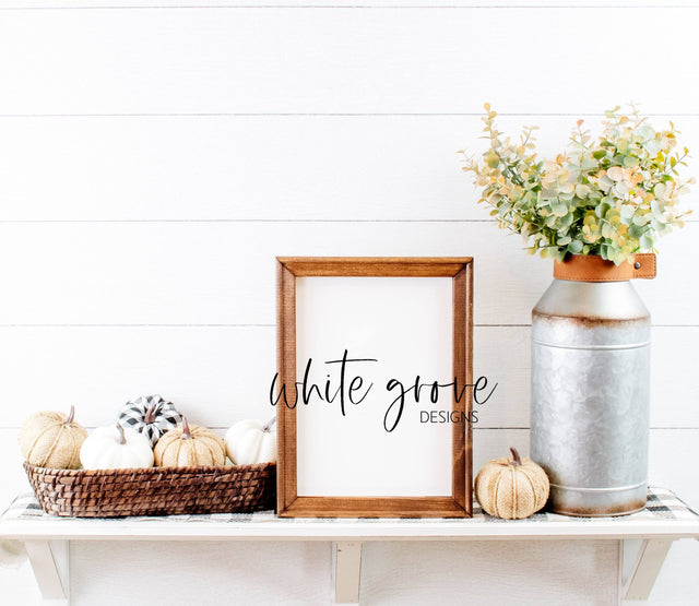 Fall Wood Sign Mockup 9x12 | Farmhouse Fall Reverse Canvas Sign Mock Up Mock Up Photo White Grove Designs 