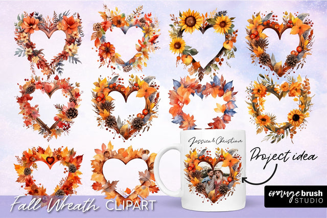 Fall Wreath Clipart Bundle, Fall Leaves PNG Sublimation OrangeBrushStudio 