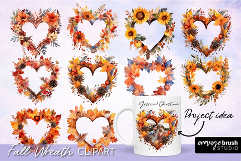 Fall Wreath Clipart Bundle, Fall Leaves PNG Sublimation OrangeBrushStudio 