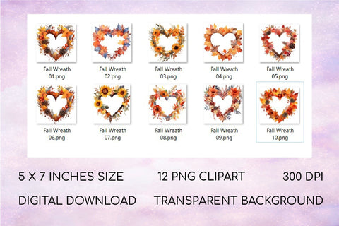 Fall Wreath Clipart Bundle, Fall Leaves PNG Sublimation OrangeBrushStudio 