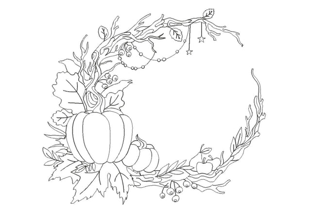 Fall Wreath Embroidery Design. Autumn Line Art Wreath Embroidery/Applique DESIGNS NextEmbroidery 