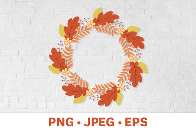 Fall wreath sublimation design. Autumn leaves round frame Sublimation LaBelezoka 