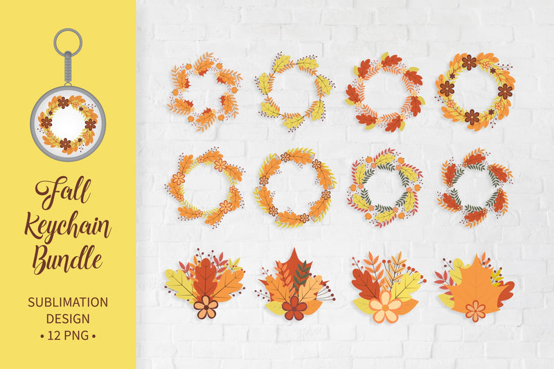 Fall wreaths and bunches keychain bundle. Autumn keychain - So Fontsy