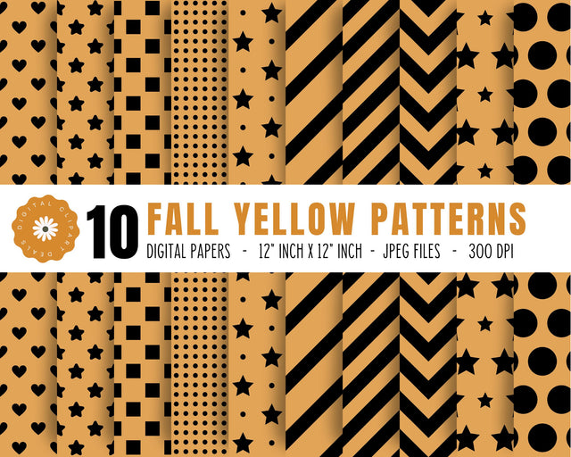 Fall Yellow Patterns - 10 - 12" inch x 12" inch Digital Papers Digital Pattern Digital Clipart Deals 