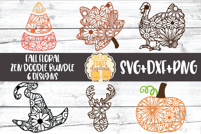 Fall Zen Doodle Art Bundle - Halloween SVG PNG DXF Cut Files SVG Cheese Toast Digitals