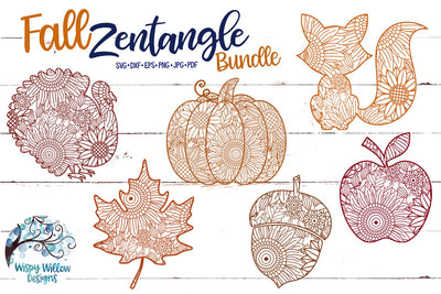 Fall Zentangle SVG Bundle | Pumpkin | Turkey | Fall Leaf Mandala SVG SVG Wispy Willow Designs