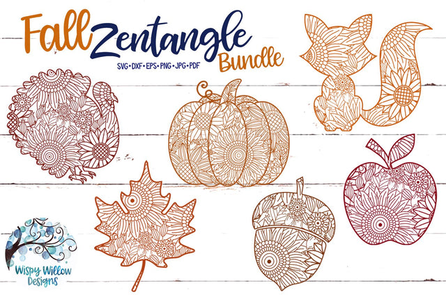 Fall Zentangle SVG Bundle | Pumpkin | Turkey | Fall Leaf Mandala SVG SVG Wispy Willow Designs