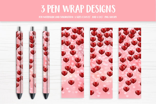 Falling Hearts Pen Wrap Design. Heart Pen Sublimation Sublimation LaBelezoka 