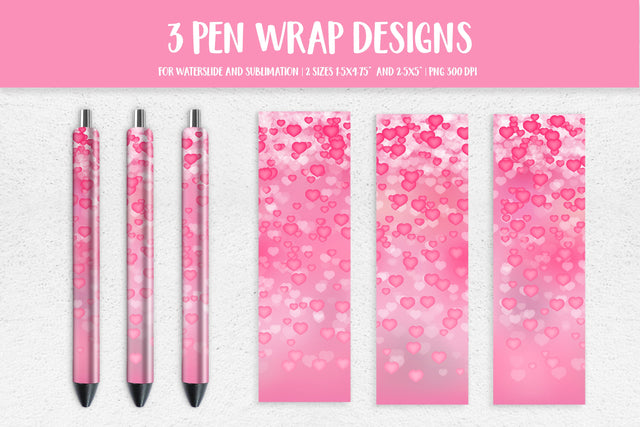 Falling Hearts Pen Wrap. Heart Pen Sublimation Design SVG LaBelezoka 