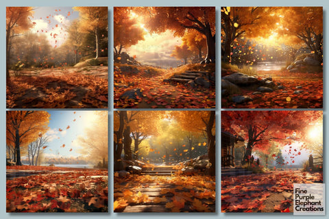 Falling Maple Forest | Autumn Halloween Digital Pattern Fine Purple Elephant Creations 