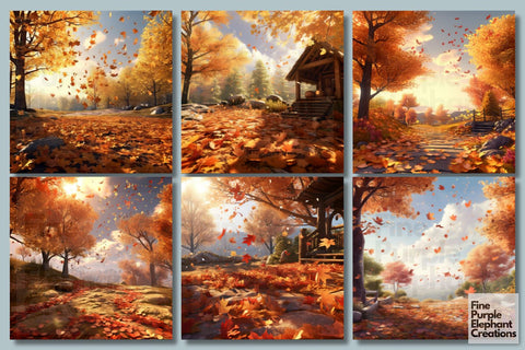 Falling Maple Forest | Autumn Halloween Digital Pattern Fine Purple Elephant Creations 