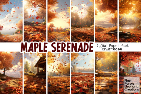 Falling Maple Forest | Autumn Halloween Digital Pattern Fine Purple Elephant Creations 