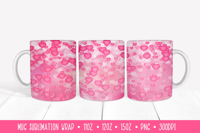 Falling Pink Hearts Mug Sublimation. Valentines Day Mug Wrap Sublimation LaBelezoka 