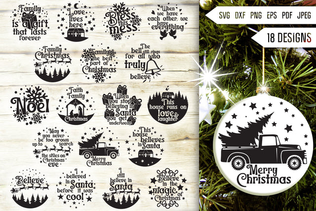 Family Christmas Ornament Svg Bundle. Round Christmas Ornaments Svg. Merry Christmas Svg. Home Quotes, Sayings and Phrases Dxf Eps Png Pdf SVG Mint And Beer Creations 