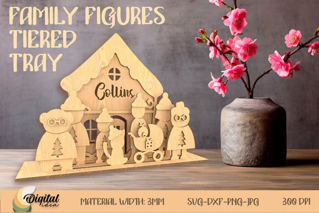 Family Figures Tiered Tray. Tiered Tray Laser Cut. Personalized Laser SVG Evgenyia Guschina 