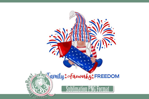 Family Fireworks Freedom Gnome Sublimation Sublimation QueenBrat Digital Designs 
