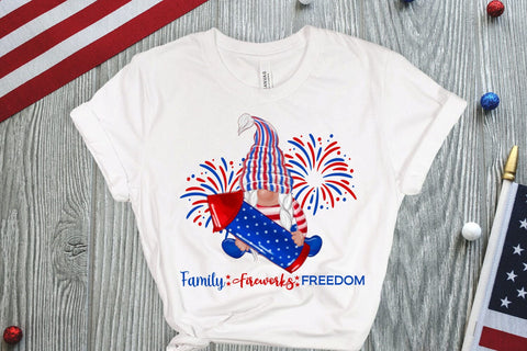Family Fireworks Freedom Gnome Sublimation Sublimation QueenBrat Digital Designs 