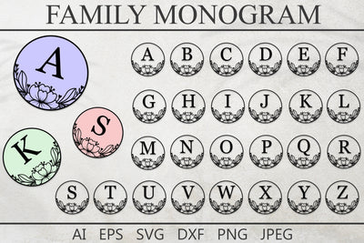 Family letters monogram svg bundle, Monograms for keychain svg, Floral border SVG AnastasiyaArtDesign 