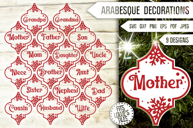 Family Members Arabesque Ornament Svg Bundle. Family Names Svg. Christmas Decorations Tile Bauble Svg. Lowe's Tile. Mother Dxf Eps Png Pdf SVG Mint And Beer Creations 