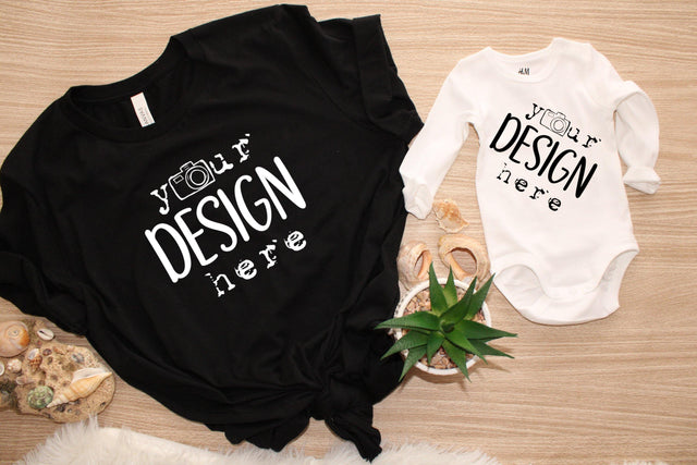 Family Mockup, Matching Tshirts, Kids Bodysuits, Black Bella Canvas 3001 and White Bodysuit Mockups, Mock Up Photo ArtStudio 