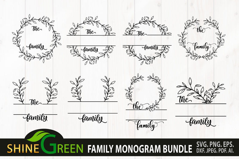 Family Monogram Bundle SVG - 8 Flower Wreath for Farmhouse, Home - So ...