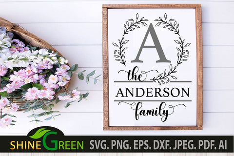 Family Monogram Bundle SVG - 8 Flower Wreath for Farmhouse, Home SVG Shine Green Art 