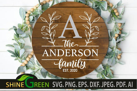 Family Monogram Bundle SVG - 8 Flower Wreath for Farmhouse, Home SVG Shine Green Art 